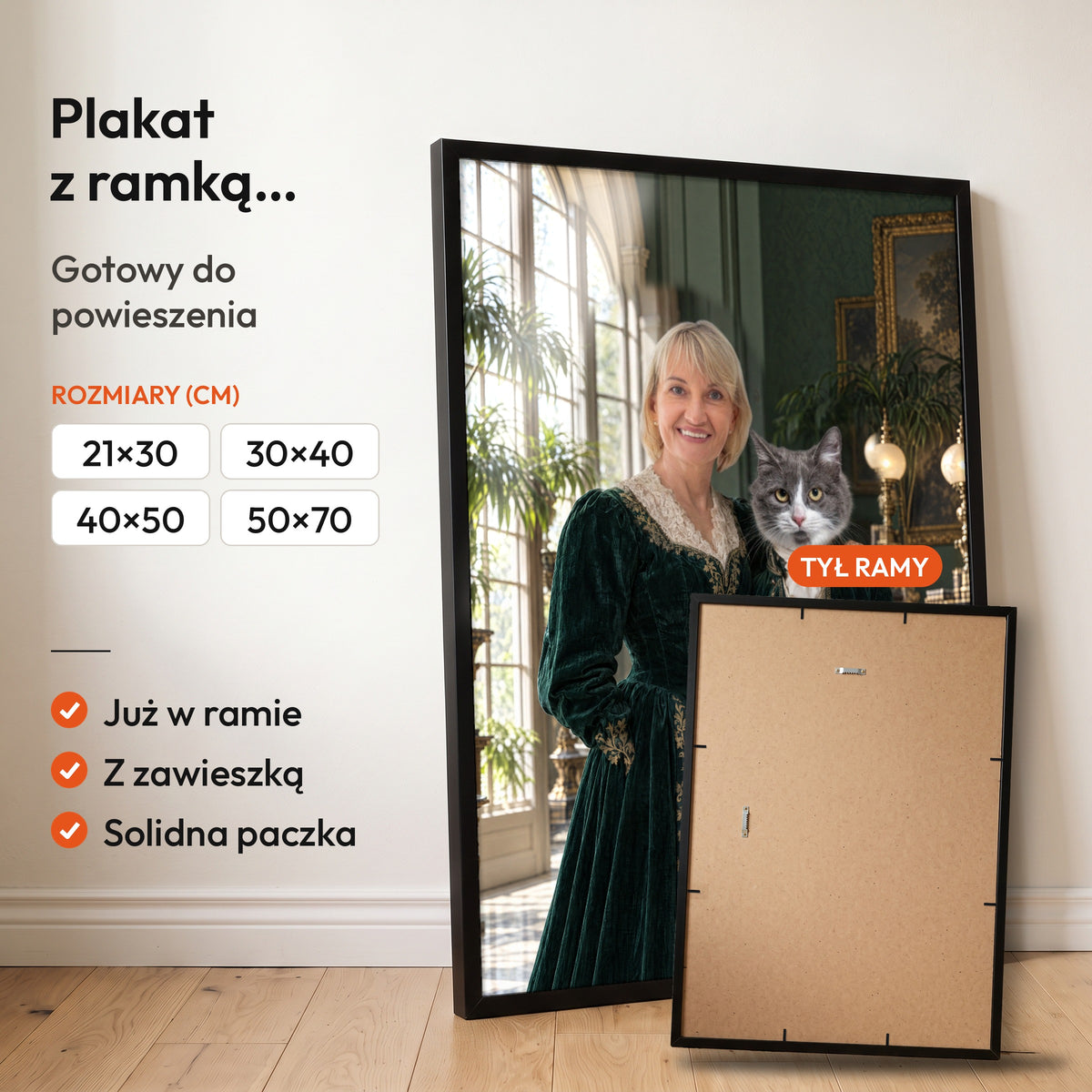 Szmaragdowy Dwór — plakat z kotem — gotowy do powieszenia w ramce C-PL-ROY-PET-01-2130-NF