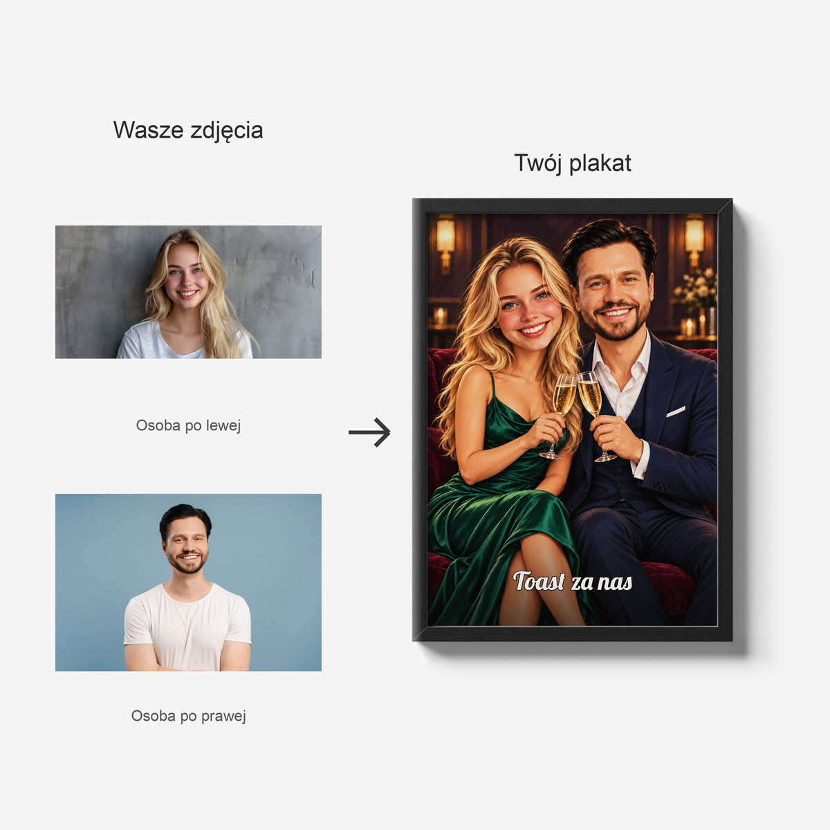 Toast Za Nas — zdjęcie przed i karykatura po personalizacji C-PL-KAR-DOUB-01-2130-NF