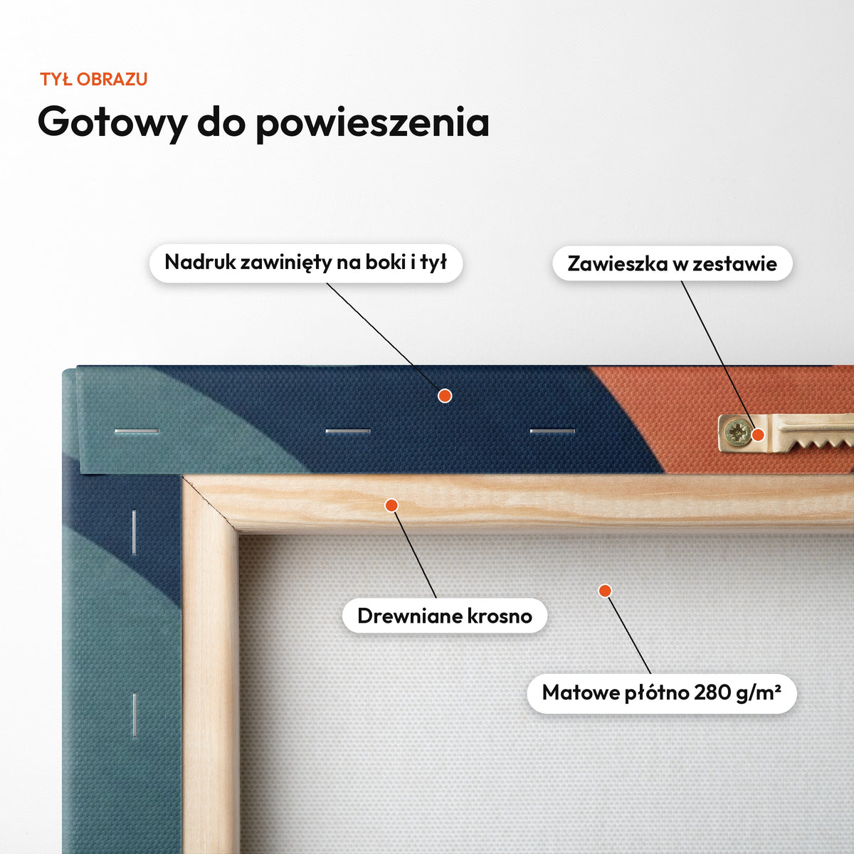 Portret Art Deco — tył obrazu na płótnie gotowy do powieszenia: nadruk zawinięty na boki i tył, zawieszka w zestawie, drewniane krosno, matowe płótno 280 g/m² C-CV-AI-8-2030