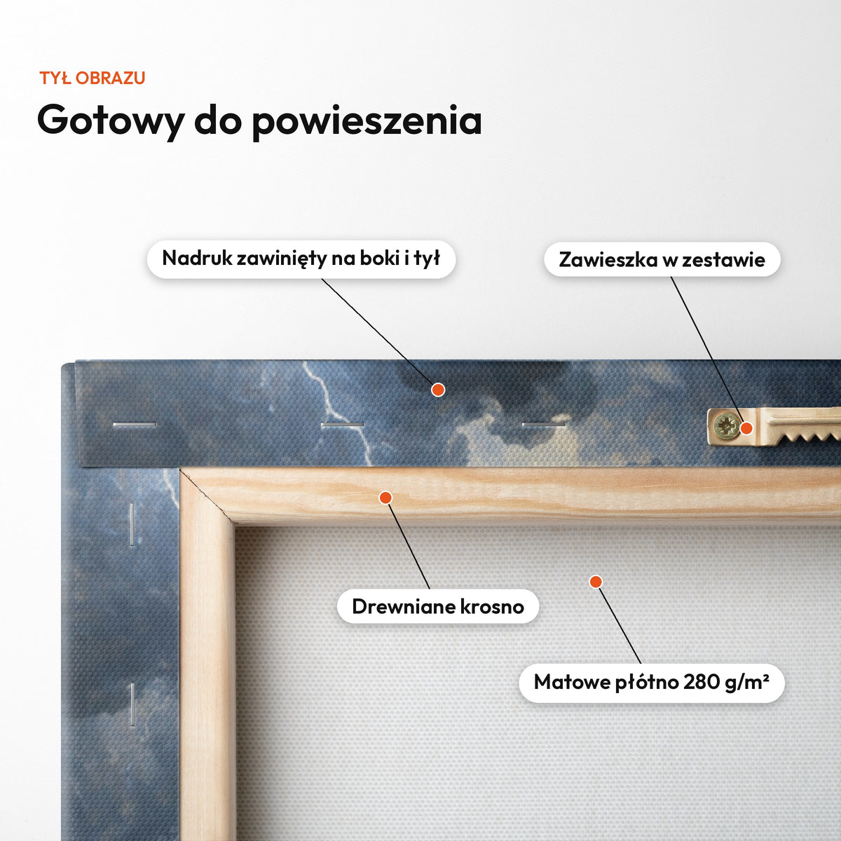 Władca oceanów — tył obrazu na płótnie gotowy do powieszenia: nadruk zawinięty na boki i tył, zawieszka w zestawie, drewniane krosno, matowe płótno 280 g/m² C-CV-ROY-06-2030
