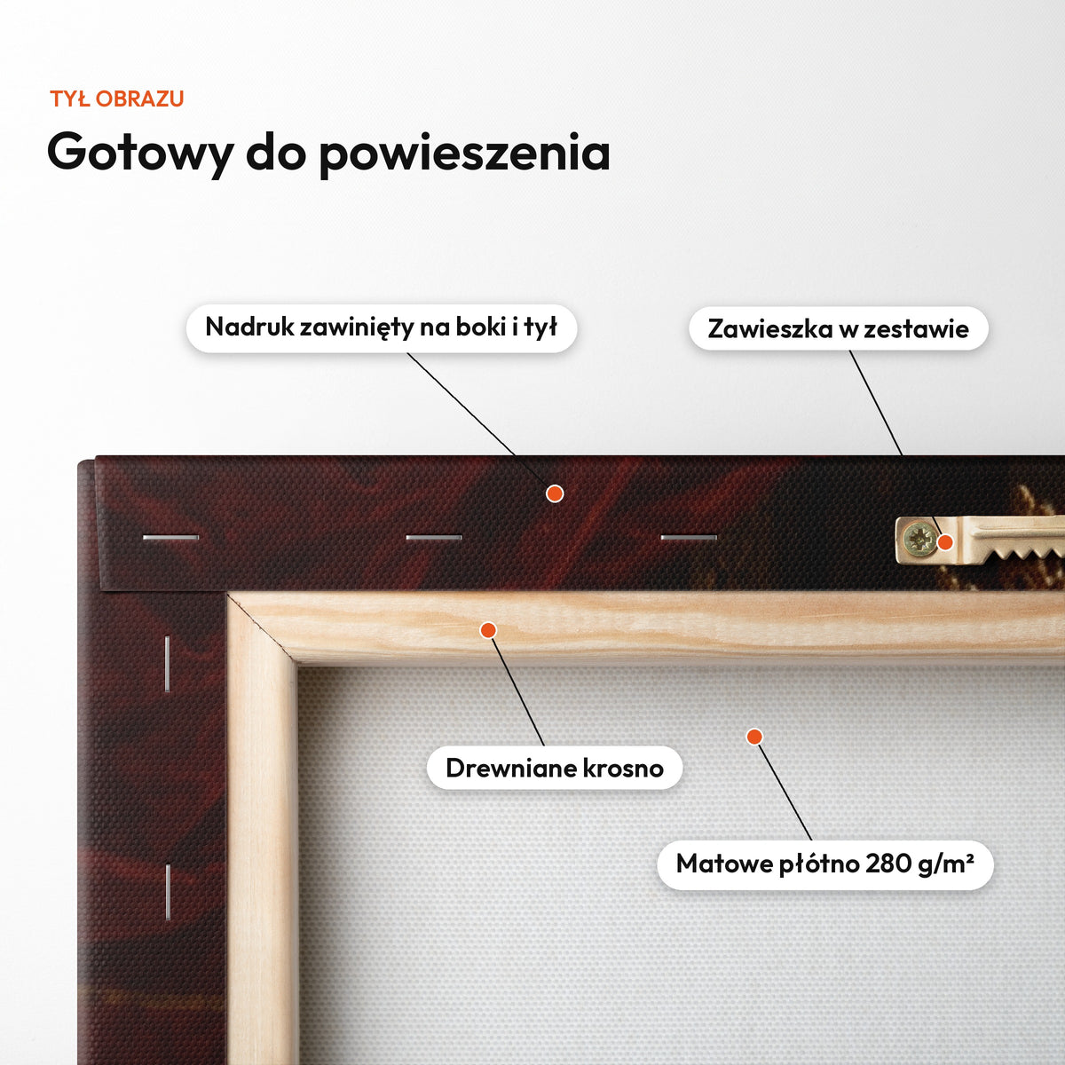 Król Polski — tył obrazu na płótnie gotowy do powieszenia: nadruk zawinięty na boki i tył, zawieszka w zestawie, drewniane krosno, matowe płótno 280 g/m² C-CV-ROY-03-2030