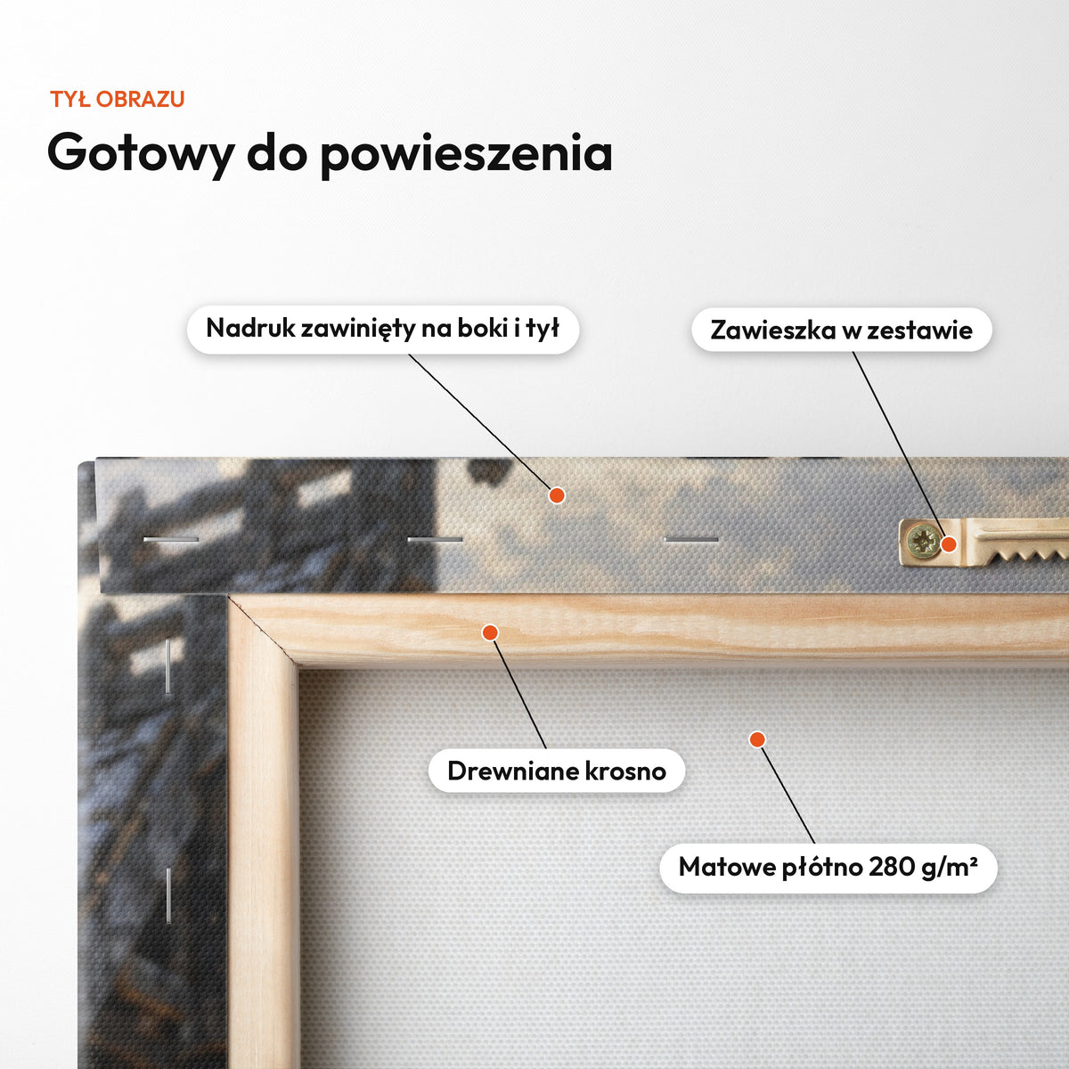 Jarl Północy — tył obrazu na płótnie gotowy do powieszenia: nadruk zawinięty na boki i tył, zawieszka w zestawie, drewniane krosno, matowe płótno 280 g/m² C-CV-ROY-15-2030