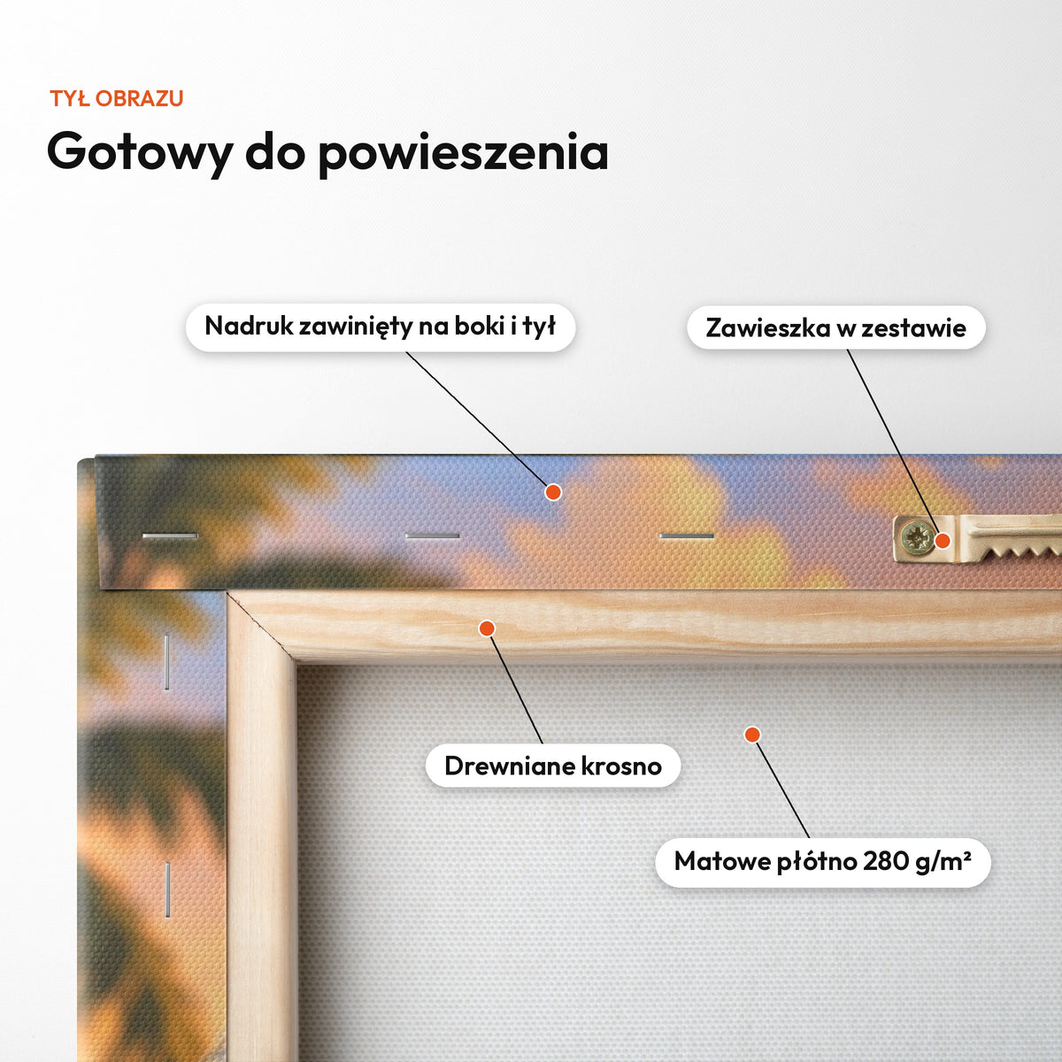 Razem W Drogę — tył obrazu na płótnie gotowy do powieszenia: nadruk zawinięty na boki i tył, zawieszka w zestawie, drewniane krosno, matowe płótno 280 g/m² C-CV-KAR-DOUB-03-2030
