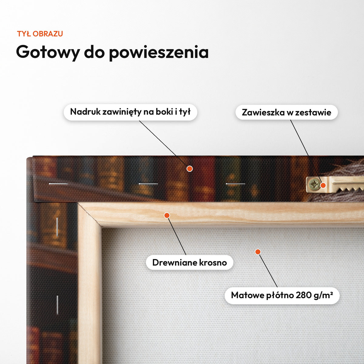 Don — tył obrazu na płótnie gotowy do powieszenia: nadruk zawinięty na boki i tył, zawieszka w zestawie, drewniane krosno, matowe płótno 280 g/m² C-CV-KAR-09-2030
