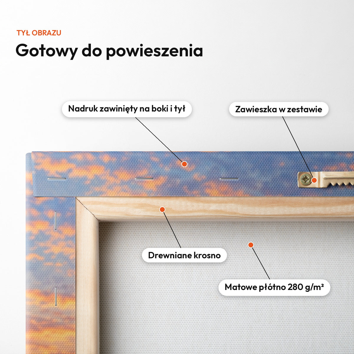 Wędkarz — tył obrazu na płótnie gotowy do powieszenia: nadruk zawinięty na boki i tył, zawieszka w zestawie, drewniane krosno, matowe płótno 280 g/m² C-CV-KAR-12-2030