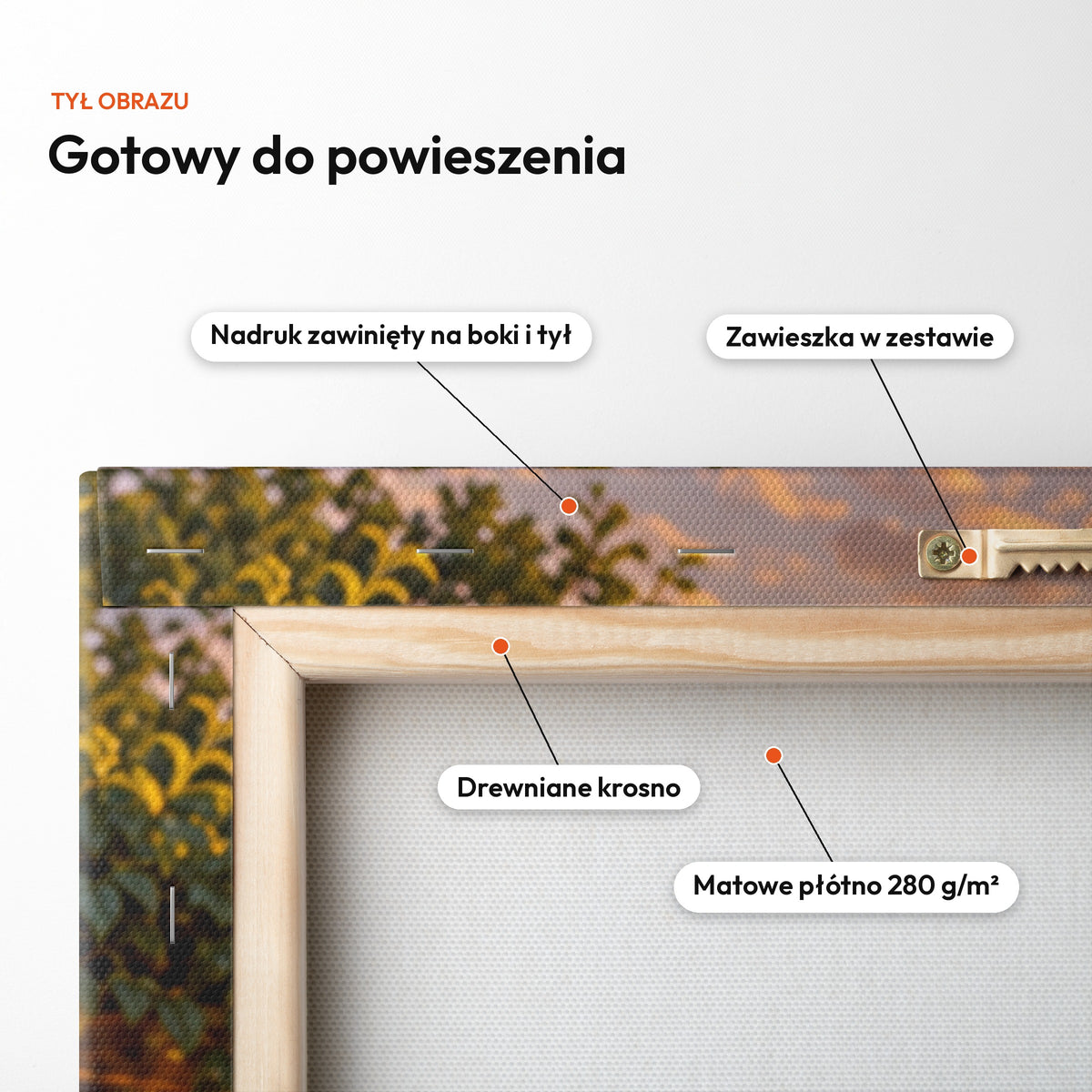 Mistrz Grilla — tył obrazu na płótnie gotowy do powieszenia: nadruk zawinięty na boki i tył, zawieszka w zestawie, drewniane krosno, matowe płótno 280 g/m² C-CV-KAR-14-2030
