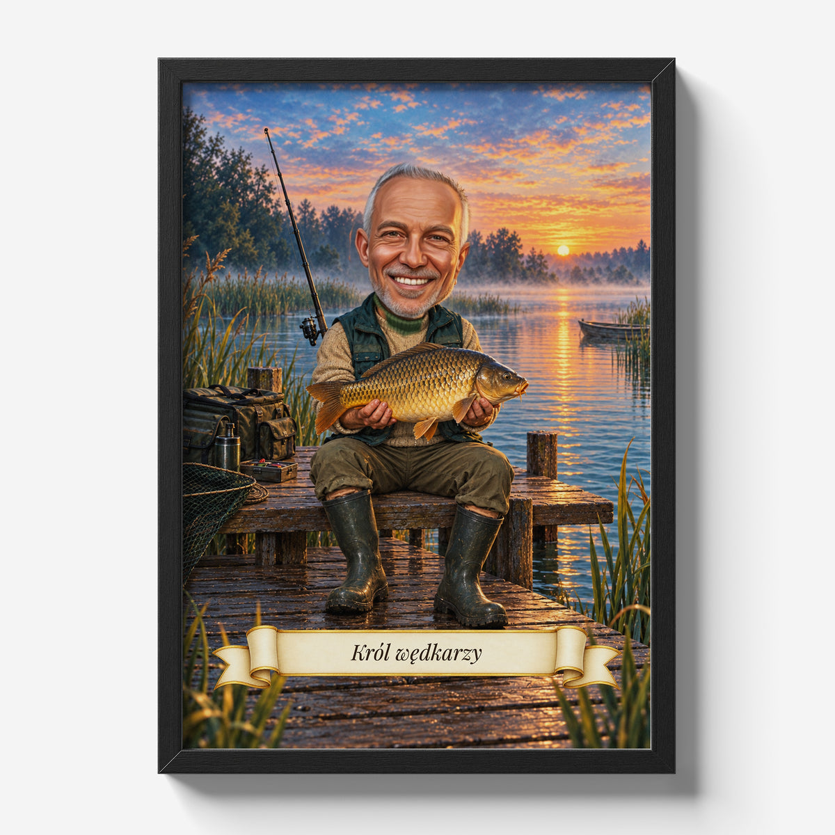 Wędkarz — plakat w czarnej ramie