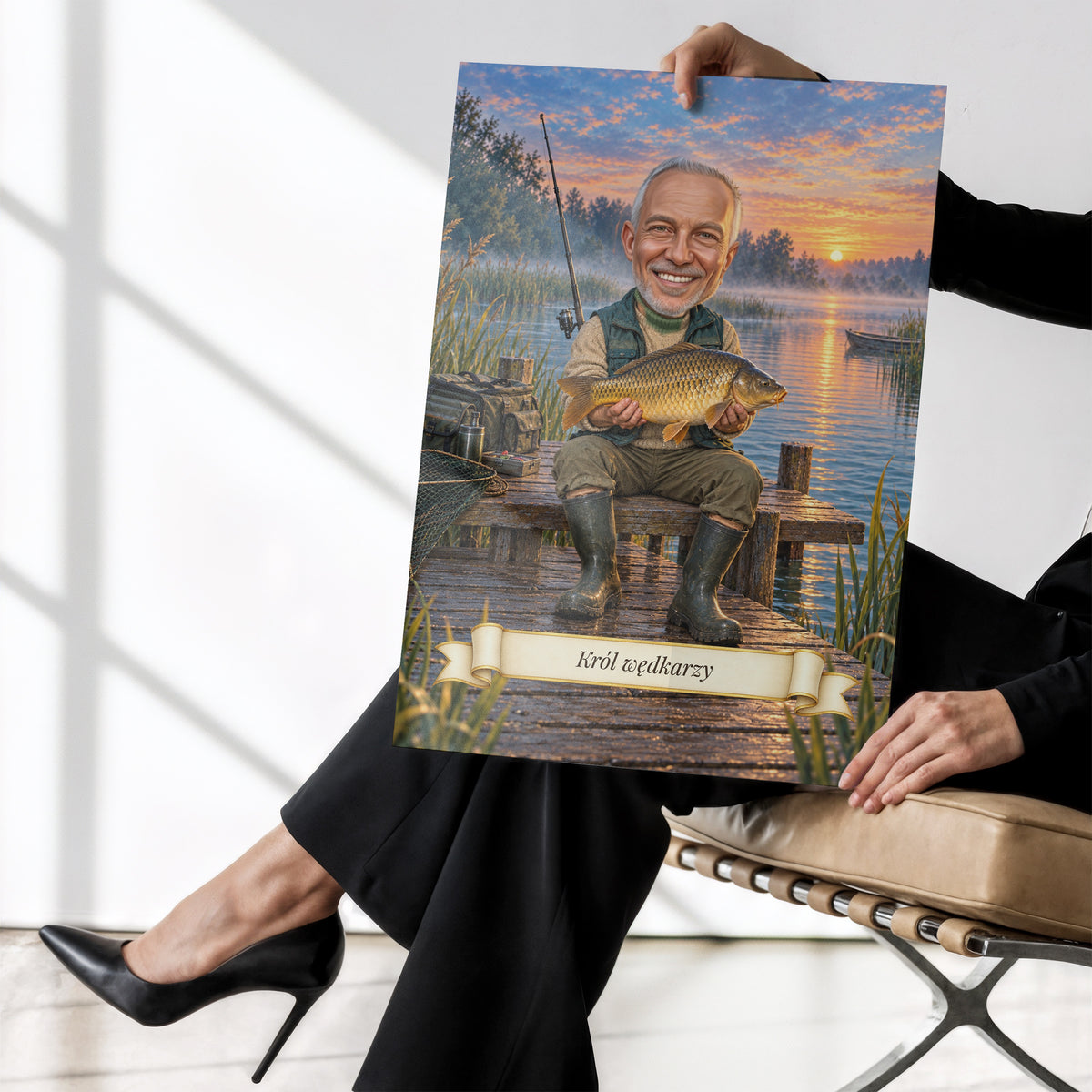 Wędkarz — plakat w dłoniach C-PL-KAR-12-2130-NF
