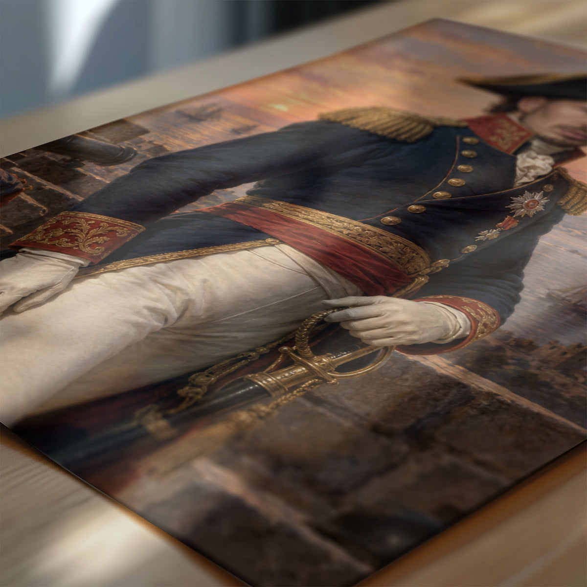 Zbliżenie plakatu Wielki Generał: detale malarskiego kostiumu, rekwizytów i tła na papierze fotograficznym. C-PL-ROY-12-2130-NF