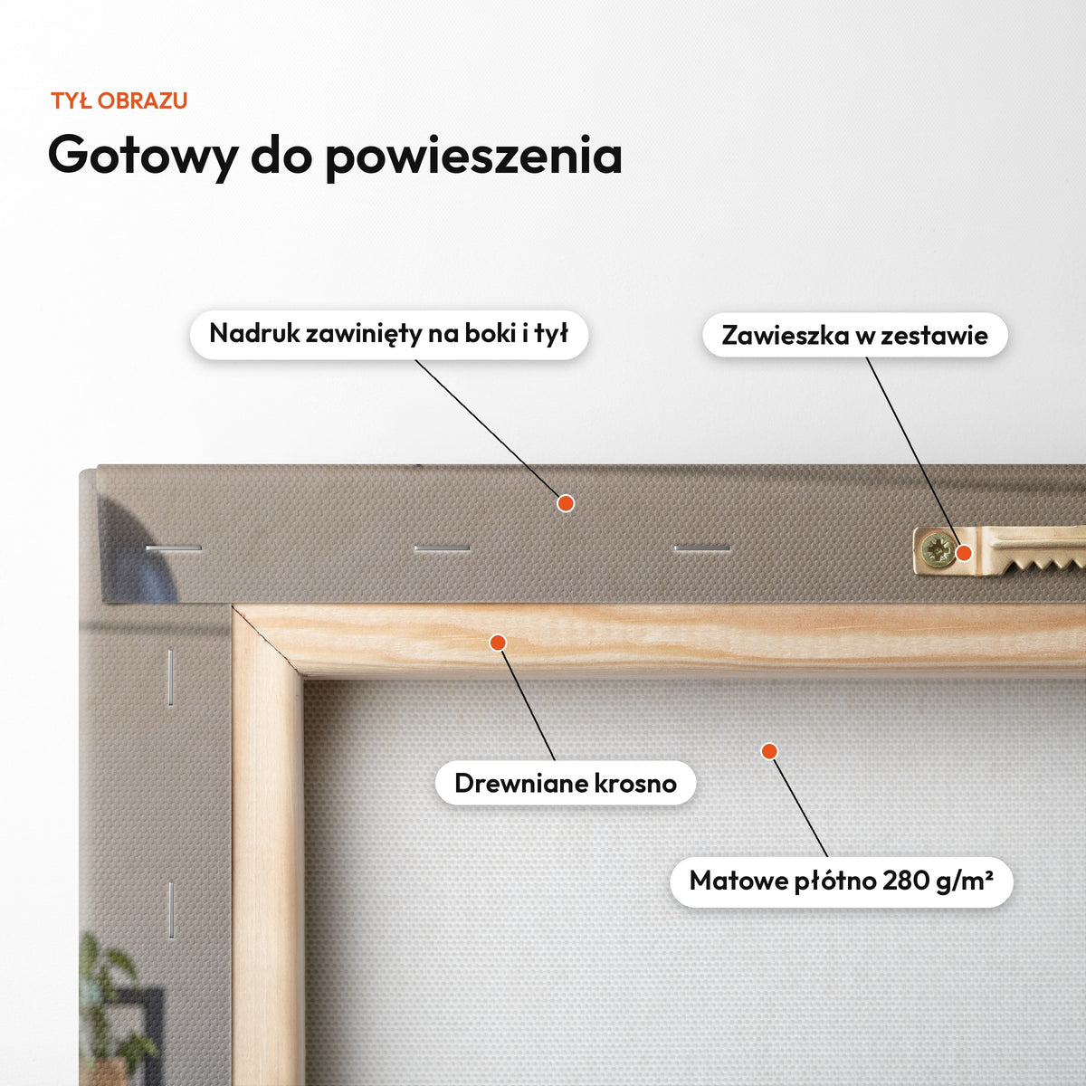 Wielkie Plany — obraz na płótnie z psem — tył z zawinięciem nadruku i zawieszką C-CV-ROY-PET-08-2030