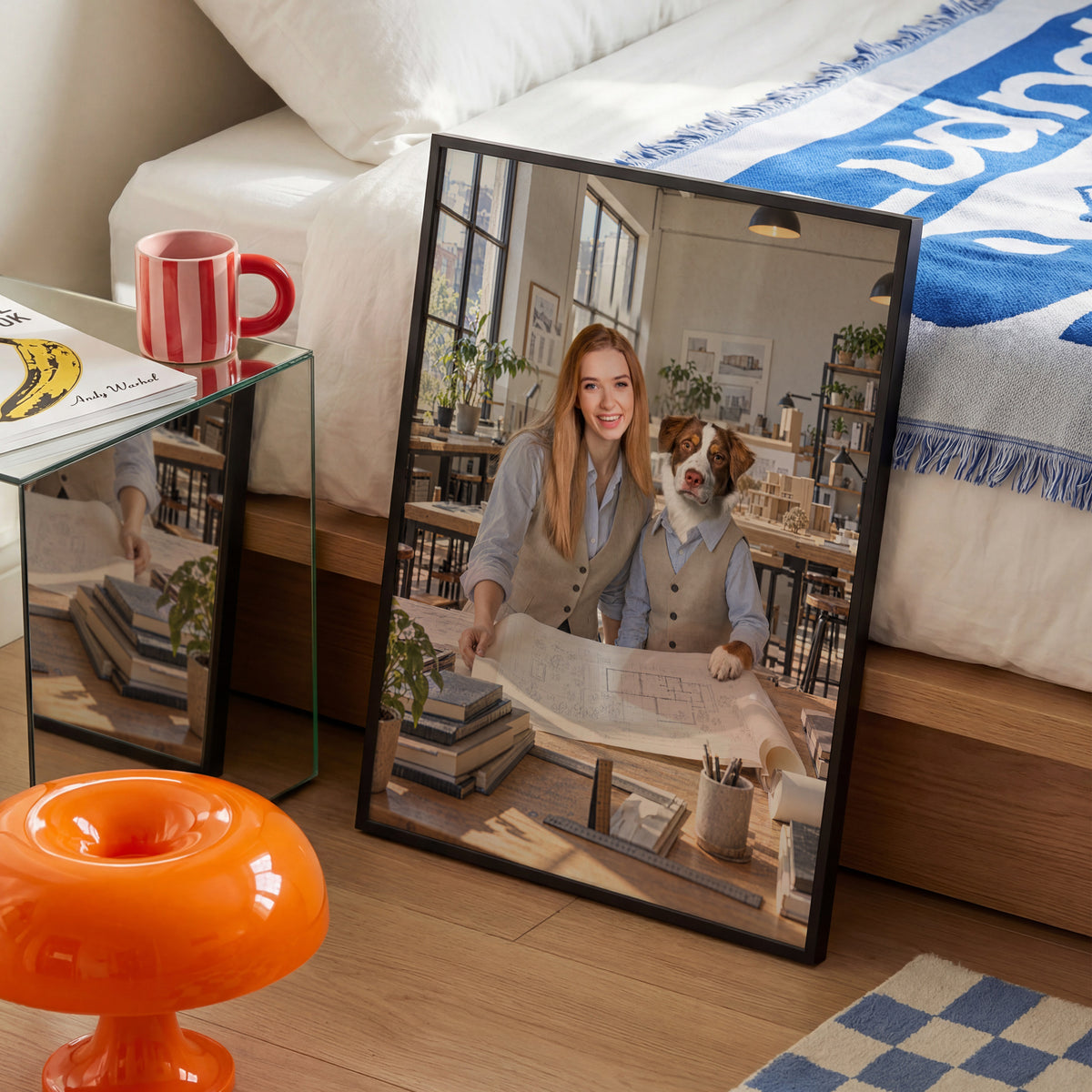 Wielkie Plany — plakat z psem — czarna rama przy łóżku C-PL-ROY-PET-08-2130-NF
