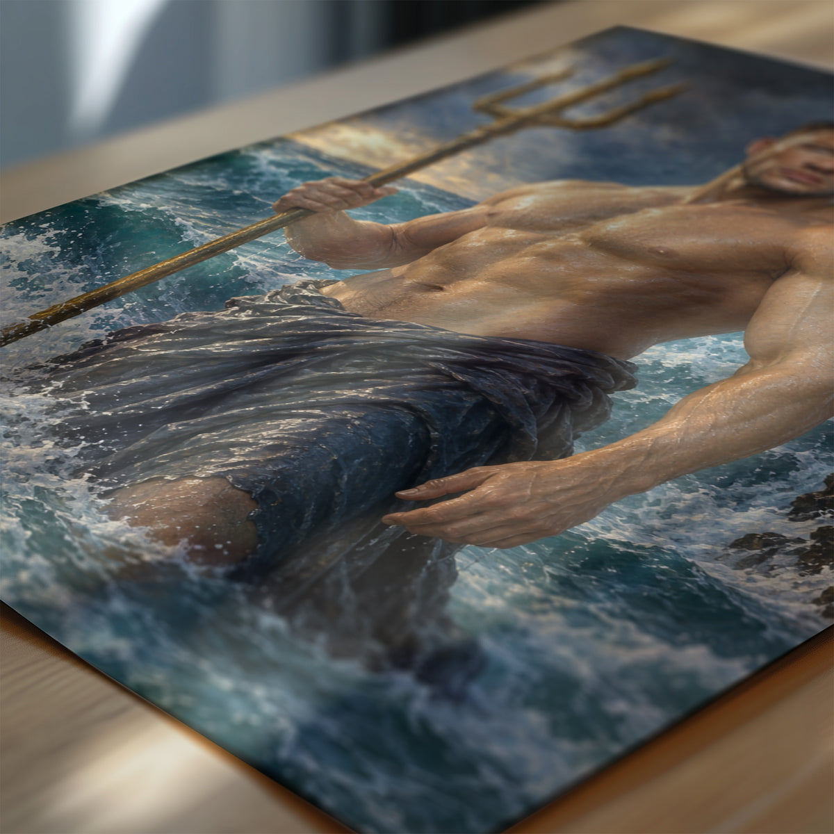 Zbliżenie plakatu Władca Oceanów: detale malarskiego kostiumu, rekwizytów i tła na papierze fotograficznym. C-PL-ROY-06-2130-NF