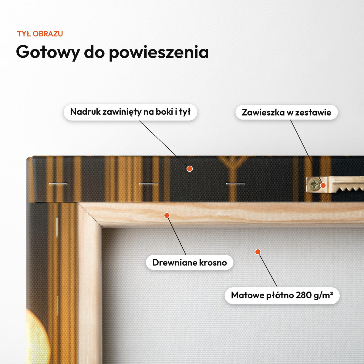 Złota Era — obraz na płótnie z kotem — tył z zawinięciem nadruku i zawieszką C-CV-ROY-PET-03-2030