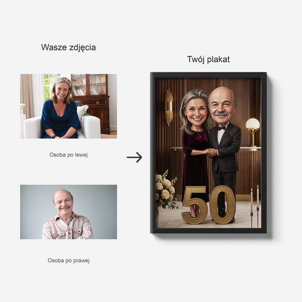 Złoty Jubileusz — dwa zdjęcia źródłowe i portret po personalizacji C-PL-KAR-DOUB-07-2130-NF